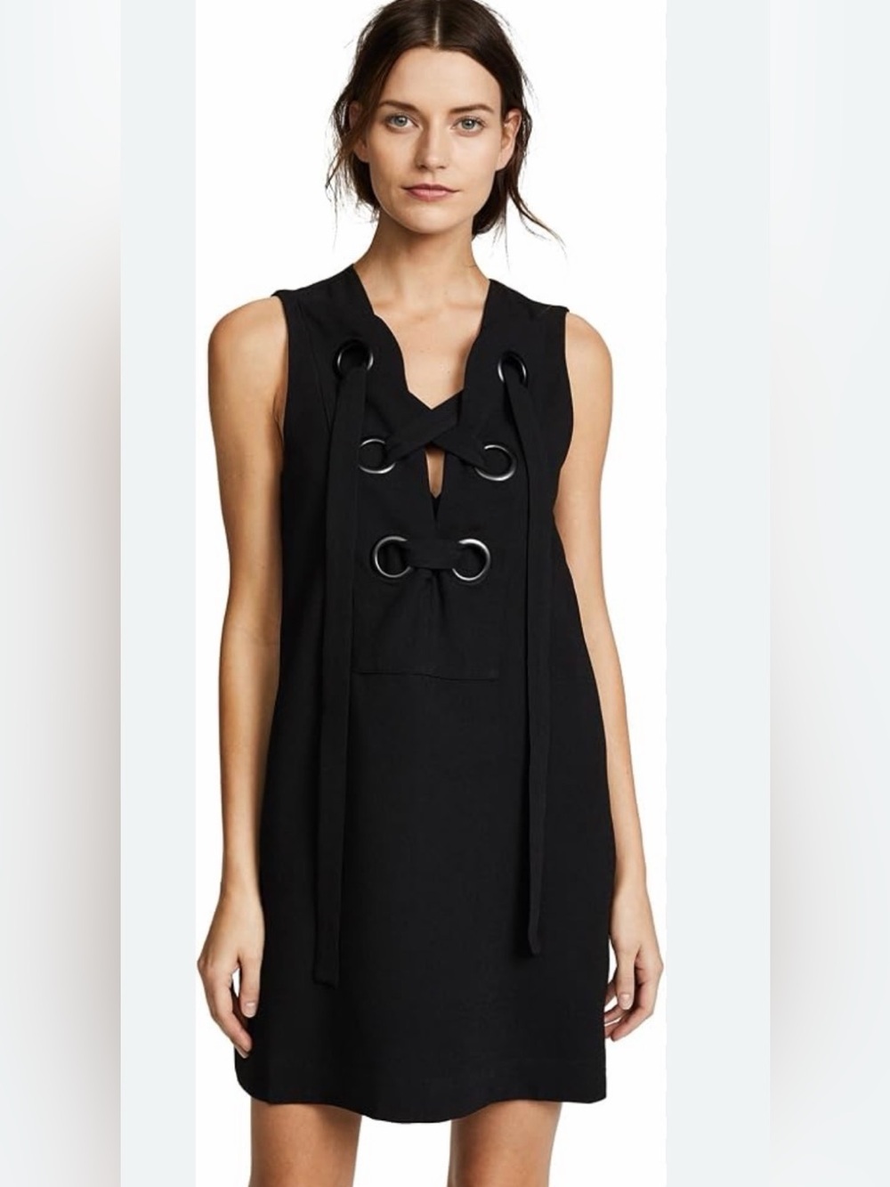 English Factory Black Sleeveless Lace-Up Shift Dress with Ring Detail NWT M